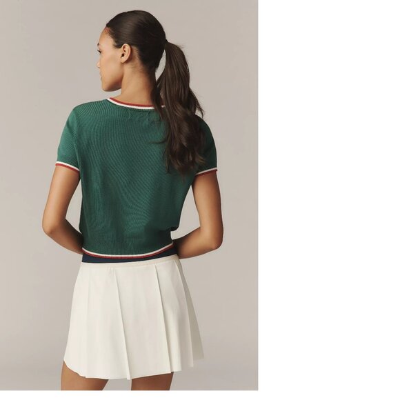 Tretorn x Anthropologie Knit Short-Sleeve Racquet Sweater size M new green - Picture 2 of 7
